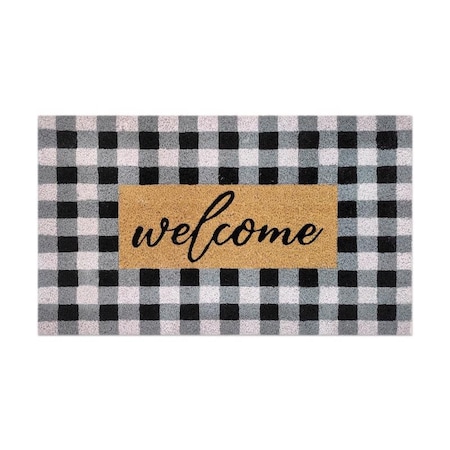 First Concept First Concept 18 in. W X 30 in. L Black/White Checkers Welcome Coir Door Mat FC-72026